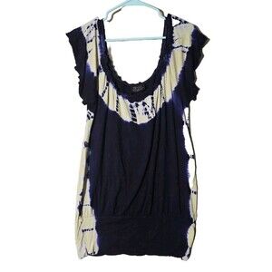 TRYST by Matthew Peasant Tie Dye Blouse Womens Small Purple Yellow Bohemian Chic
